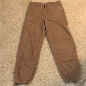 WORN ONCE: khaki baggy pants with ties at bottom
